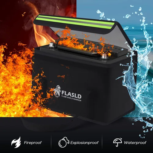 Vista 2 de FLASLD Large Fireproof Lipo Bag for 100Ah Lithium Battery Storage and Charging, 14 x 7.8 x 9.5in Waterproof Box for Documents and Valuables
