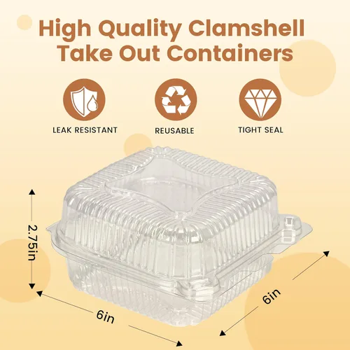 Vista 3 de NPLUX 25 Pack de Envases Desechables con Bisagras de Plástico Transparente y Engrosado para Llevar Alimentos, Recipientes para Tartas con Tapa, 5.8
