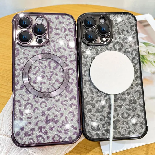 Vista 4 de Fiyart Diseñado para iPhone 16 Pro Max, Funda Compatible con MagSafe, Estampado de Guepardo, Placa de Protección de Cámara, Magnético, Brillante