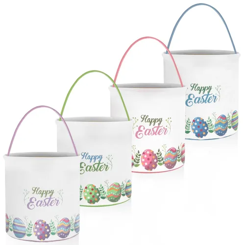 Vista 8 de Honeydak 4 cestas de Pascua para niños, bolsas de caza de huevos de Pascua, bolsas de lona de regalo, cubos de huevos con asas para caza de huevos