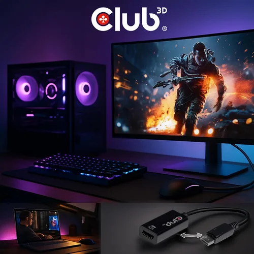 Vista 4 de Club 3D CAC-1080 DisplayPort 1.4 a HDMI 2.0b HDR Adaptador Activo M/F UHD 4096x2160 output, plug and play on Windows and Mac, links laptops and
