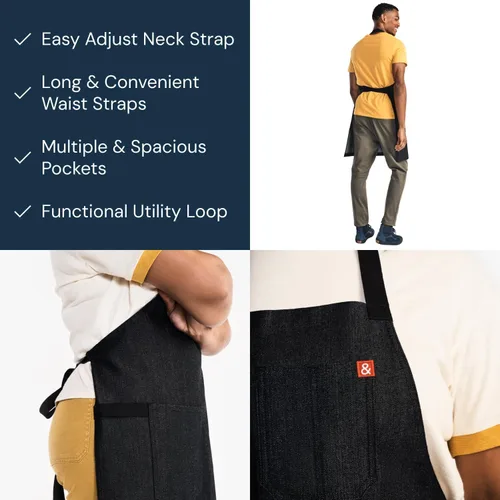 Vista 4 de hedley & bennett Essential Apron - Professional Chef Apron with Pockets & Adjustable Bib Strap for Cooking & Grilling
