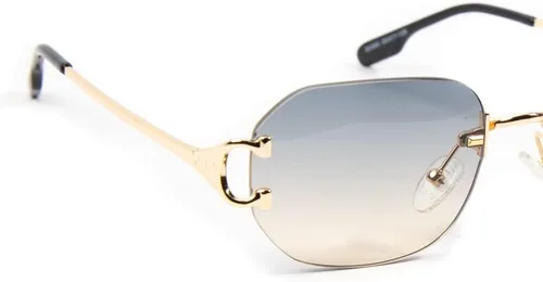 Vista 5 de Street Knitted Gafas de sol unisex con montura de alambre dorado, sin marco, color gris frío, bronceado, degradado, unisex, ovaladas, retro, hip