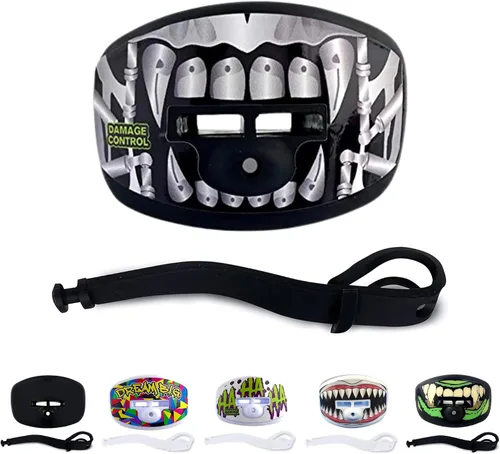 Vista 9 de Damage Control - Protector bucal para deportes, boquilla para chupete, protector bucal de fútbol con correa de casco, protege los dientes