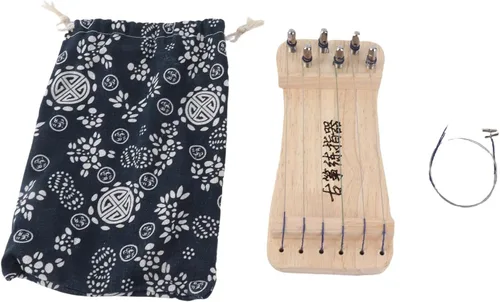 Vista 3 de Guzheng - Entrenador de dedos portátil de 6 cuerdas, mini herramienta de práctica de dedos Guzheng, ejercicio fortalecedor de código de madera