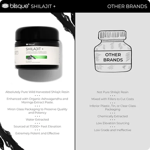 Vista 5 de Blisque - Suplemento de resina Shilajit orgánica pura del Himalaya con Ashwagandha y Moringa orgánica Auténtico y natural Grado dorado A