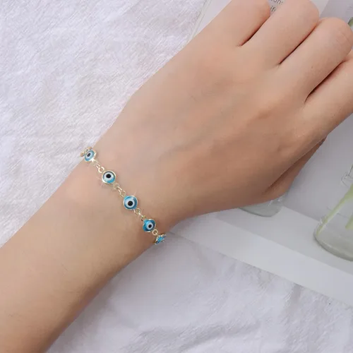 Vista 2 de Evil Eye Bracelets Blue Eye Ojo Hamsa Jewelry Dainty Gold Link Bracelets for Women Lucky Turkish Protection Trendy Birthday Jewelry Gifts