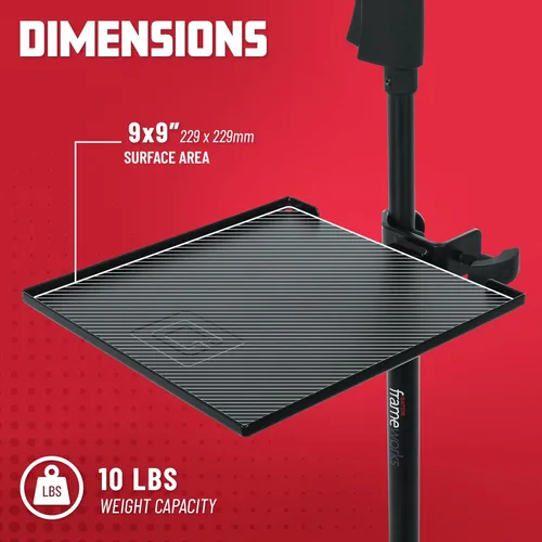 Vista 5 de Gator Frameworks Estante utilitario con abrazadera para soporte de micrófono con capacidad de peso de 10 libras, 9" x 9" (GFW-SHELF0909)