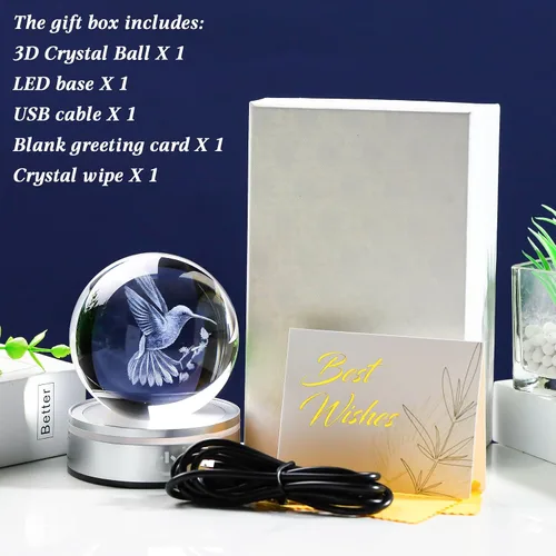 Vista 7 de Movdyka Bola de cristal 3D de colibrí, regalos para mujeres y hombres, adorno de colibrí de vidrio, figura de animales, decoración del hogar