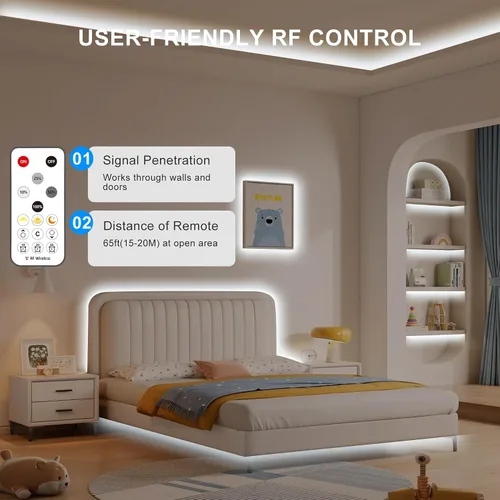 Vista 3 de Tira de luz LED COB de 16.4 pies con control remoto, 6500K Ra93+ regulable luz diurna brillante blanca tira de luz LED COB tira de luz blanca