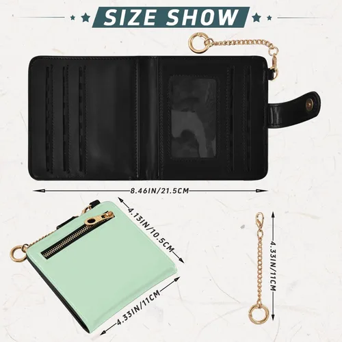 Vista 3 de Burbuja Mint Green Womens Wallet Slim PU Leather Wallet with RFID Blocking, Bifold Zipper Coin ID Window Holder for Ladies