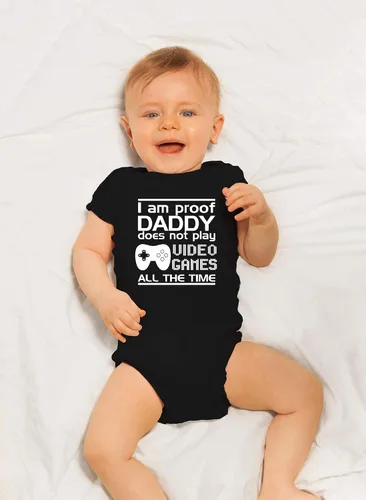 Vista 6 de CBTwear Proof Daddy Does Not Play Video Games All the Time – Ropa de bebé – Divertido body para recién nacido para niños y niñas