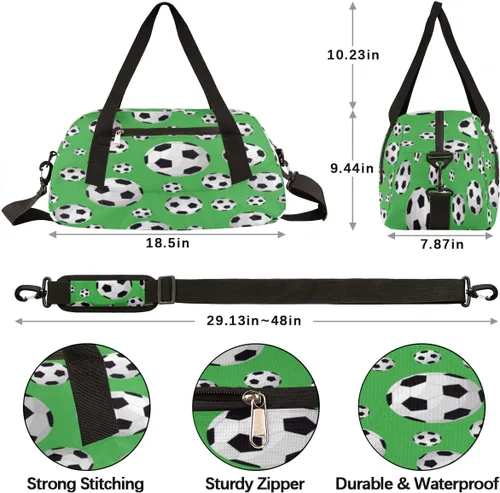 Vista 4 de Bolsa de lona para niños y niñas, adolescentes, impermeable, para gimnasio, deporte, bolsa de baile, Patrón de fútbol de fútbol