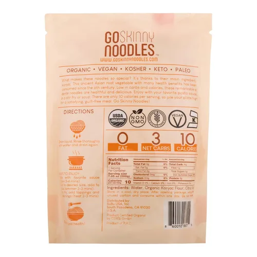 Vista 2 de GoSkinny Noodles Angel Hair (paquete de 6), Shirataki y Konjac orgánico, bajo en carbohidratos, bajo en calorías, sin gluten, vegano, keto, paleo