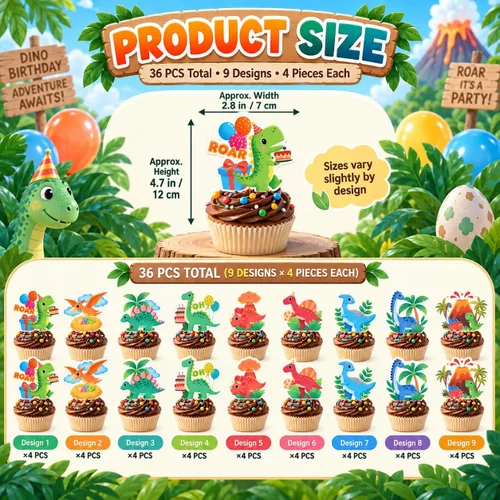 Vista 3 de 36pcs Dinosaur Cupcake Toppers