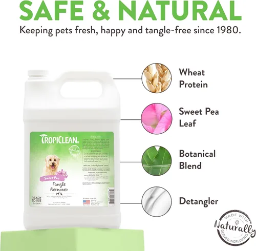 Vista 4 de TropiClean Sweet Pea Spray desenredante y desengrasante para gatos y perros Acondicionador para perros en aerosol derivado de ingredientes