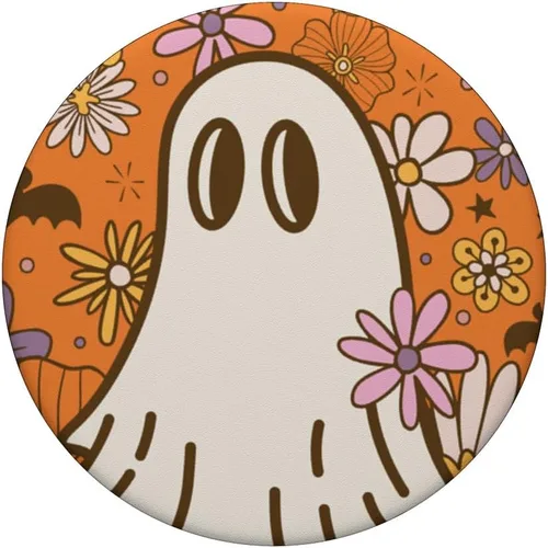 Vista 3 de PopSockets de Halloween con fantasma floral hippie retro de los años 70
