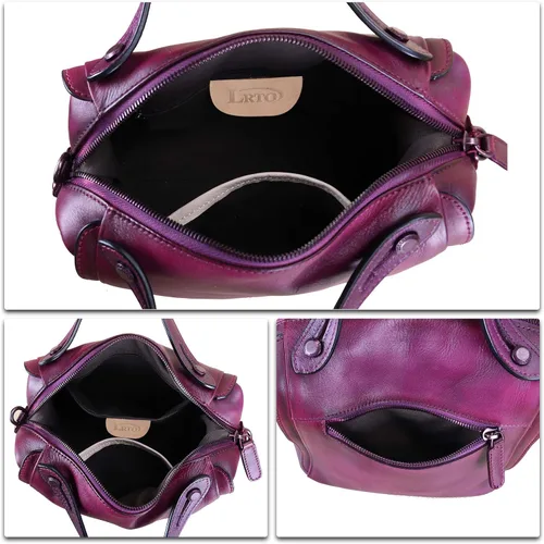 Vista 7 de Bolso bandolera de cuero genuino para mujer, estilo retro, hecho a mano, con asa superior