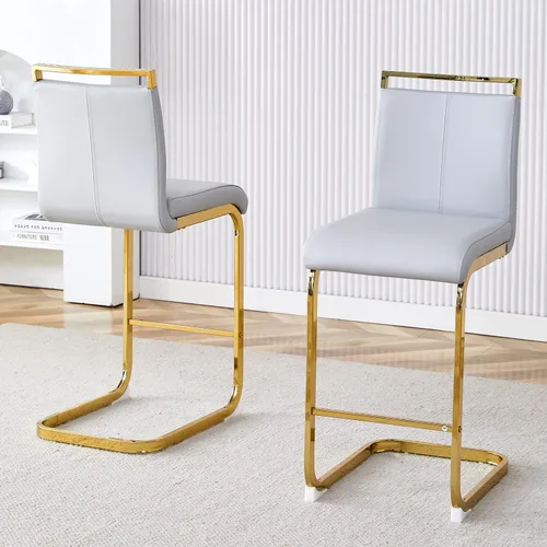 Vista 29 de gopop Juego de 2 taburetes de bar de altura de mostrador con respaldo, taburetes de cocina de cuero sintético negro con patas de metal recubierto