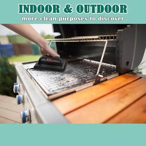 Vista 8 de HaSteeL - Kit de limpieza de 4 piezas, limpiador de parrilla HaSteeL con asa, cepillo de limpieza de parrilla superior plana resistente