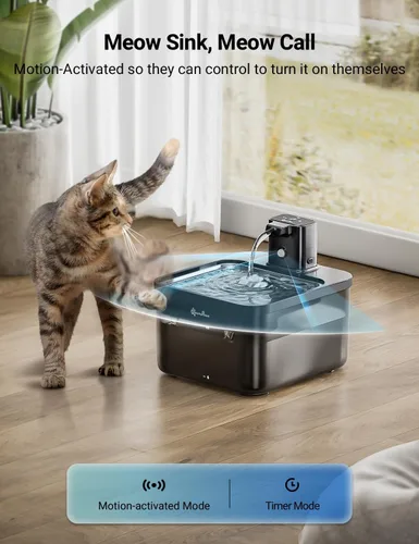 Vista 3 de DownyPaws Fuente de agua para gatos de acero inoxidable inalámbrica, 84 oz/2.5 L Fursink fuentes de agua inalámbricas para mascotas para gatos
