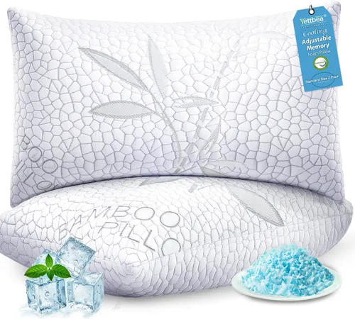 Vista 8 de Yettbea Juego de 2 almohadas ajustables de espuma viscoelástica trituradas tamaño Queen, almohada refrescante de bambú de lujo con funda lavable