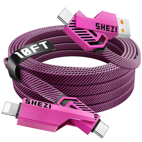 Vista 18 de SHEZI [Actualizado 2.0] 4-en-1 Cable USB C Corto 60W 0.6 Pies Carga Rápida [Sincronización de Datos 480Mbps] Cargador Combo de Cordón Plano Trenzado