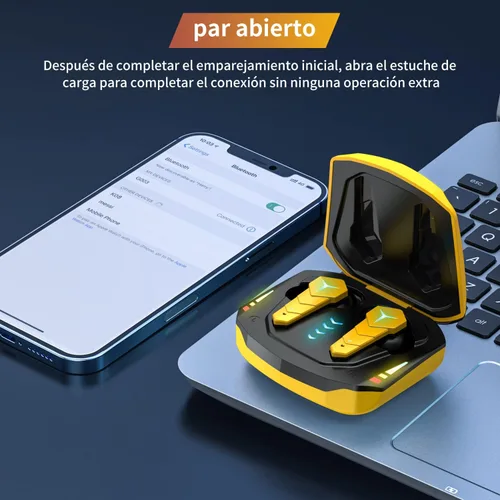 Vista 4 de Kingstar - Auriculares inalámbricos para juegos, Bluetooth 5.0 con micrófono, auriculares para juegos intraurales, 50 ms, emparejamiento automático