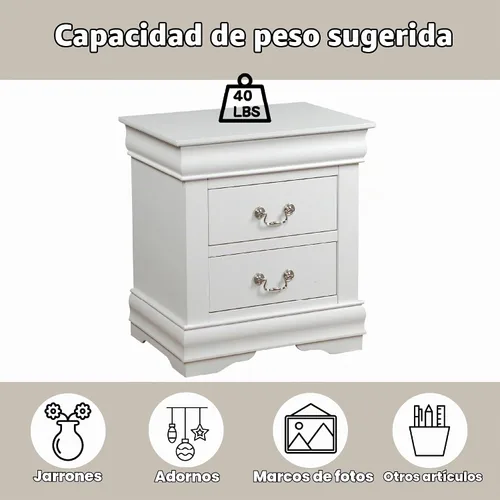 Vista 9 de Acme Mesita de noche de 21 pulgadas de largo x 15 pulgadas de ancho x 24 pulgadas de alto, mesa auxiliar de almacenamiento con 2 cajones