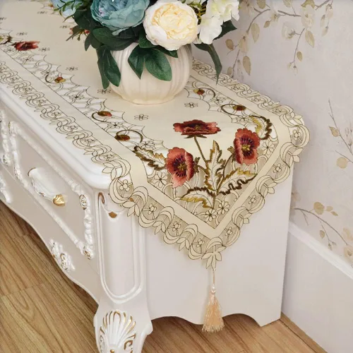 Vista 3 de Arzoe Camino de mesa de encaje con flores europeas vintage, corredores elegantes, decoración de mesa de armario y comedor (borgoña, 16×59 pulgadas)
