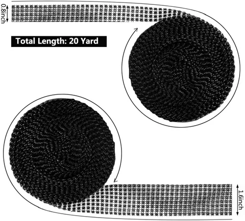 Vista 2 de BTSD-home Rollo de cinta de diamantes de imitación de 20 yardas, 2 rollos, para pasteles de boda, decoraciones de cumpleaños, eventos de baby Negro