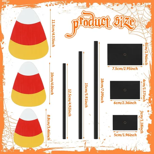 Vista 3 de 3 piezas de decoración de mesa de pie para Halloween, bandeja escalonada de madera, decoración de mesa de murciélagos y maíz, centro de mesa, juego