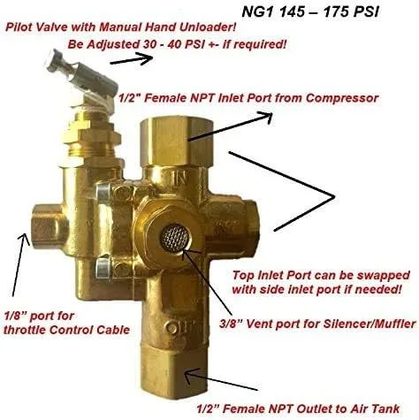 Vista 4 de IEE NG1 1/2" x 1/2" NPT COMPRESOR DE AIRE DE GAS DESCARGADOR VÁLVULA DE REDUCCIÓN COMBO 145 - 175
