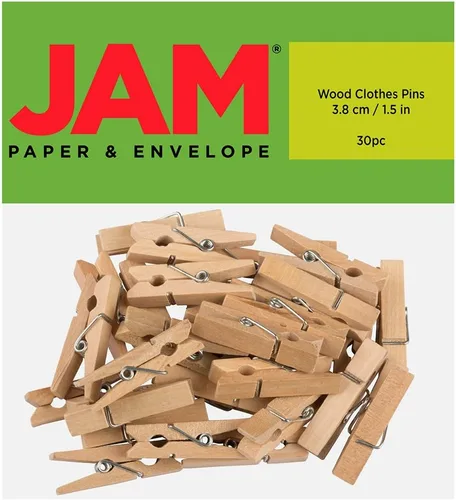 Vista 17 de JAM Papel® Mini Madera Ropa Pin Clips – 1 1/8" & 7/8 – 50 por caja, Blanco