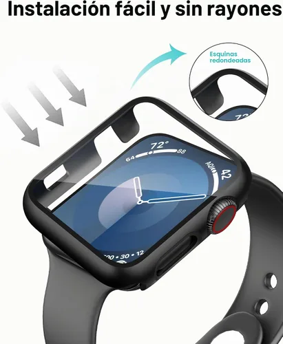Vista 4 de Smiling Paquete de 2 fundas compatibles con Apple Watch Serie 3/Serie 2 de 1.49 pulgadas, protector de pantalla vidrio templado, carcasa rígida