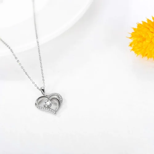 Vista 3 de Collar con corazón de oro macizo de 14 quilates para mujer collar con colgante de corazón de doble amor joyería delicada regalo para mamá esposa