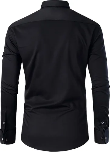 Vista 3 de Gollnwe Camisa de vestir elástica de bambú para hombre con puños franceses