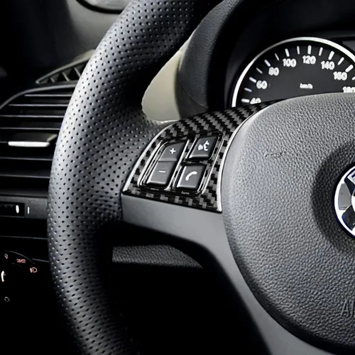 Vista 5 de Cubierta de fibra de carbono, para BMW, marco de botón de volante de automóvil para BMW Serie 1 E81 E82 E87 E88 2008 2009 2010 2011 2012 2013, negro