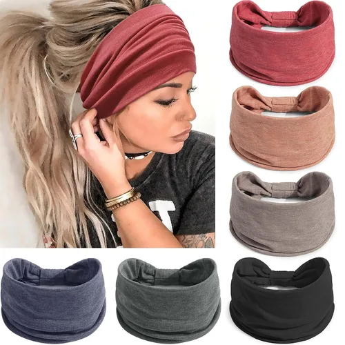 Vista 18 de Awumbuk Diademas anchas para mujeres anudadas antideslizantes bandas para la cabeza suaves diadema turbante accesorios para el cabello boho africano