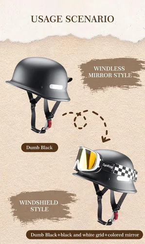 Vista 9 de Casco de motocicleta estilo alemán, medio casco con carcasa de media concha para motocicletas Chopper Cruiser
