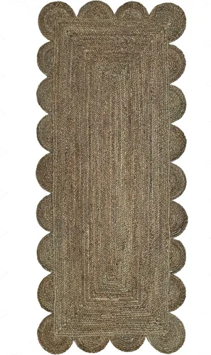 Vista 16 de Alfombra de Área de Yute Festoneada Alfombra de Yute Boho Alfombra Costera Festoneada, Gris Pardo Oscuro 2'x3' Gris topo oscuro