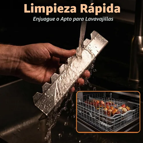Vista 7 de Brocheta de acero inoxidable de 13.8 pulgadas, soporte universal compatible con madera, acero redondo, pinchos planos y de bambú, accesorios