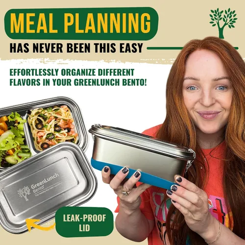 Vista 6 de GreenLunch Bento Caja Bento de Acero Inoxidable, Lonchera Libre de BPA con Compartimentos para Snacks, Contenedores de Lonchera Resistentes a