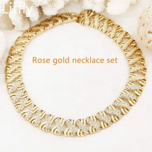 Vista 3 de Liffly Juego de joyas de cristal de moda chapado en oro de 18 quilates, joyería chapada en oro de Dubai