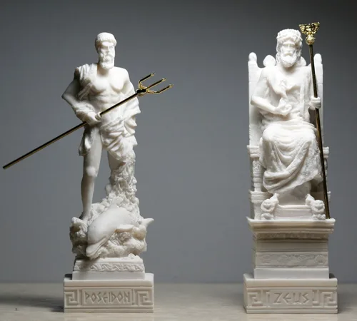 Vista 2 de Conjunto de escultura de estatua de Dios griego romano rey Zeus y Poseidón Alabastro