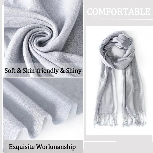 Vista 6 de Chales y envolturas metálicas brillantes, chal de pashmina con purpurina para mujer, vestidos formales de fiesta de noche