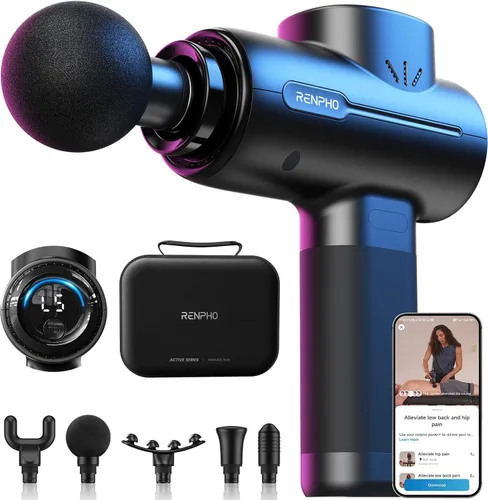 Vista 11 de RENPHO Pistola de masaje activa, masajeador de espalda de tejido profundo de percusión, diseño ergonómico con 5 velocidades para terapia muscular