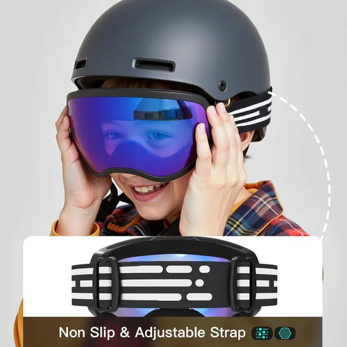 Vista 2 de Gafas de esquí para niños, gafas de esquí de nieve para niños, jóvenes, adolescentes, niños y niñas de 5 a 14 años