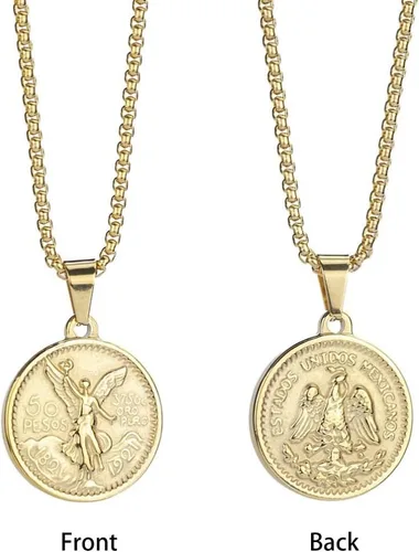 Vista 3 de Moneda mexicana Centenario Mexicano Moneda 50 Pesos Colgante Collar, 18K Colgante Collar Hombres Moneda Joyería