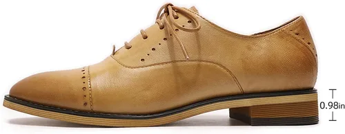Vista 2 de Mona flying Women's Leather Perforated Lace-up Oxfords Brogue Wingtip Derby Shoes for Ladies Women